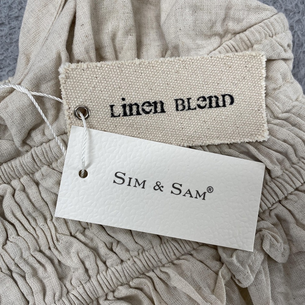 Sim & Sam Crop Tank Top Womens Small Linen Ruffle Boho Beach Babydoll Coastal - Picture 7 of 13